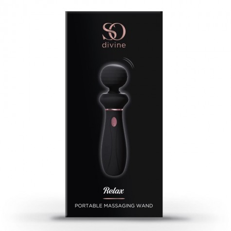 Черный вибратор So Divine Relax Portable Massage Wand - 24 см.