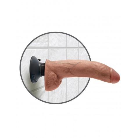 Кофейный виброфаллос со съемной присоской 9" Vibrating Cock with Balls - 22,9 см.